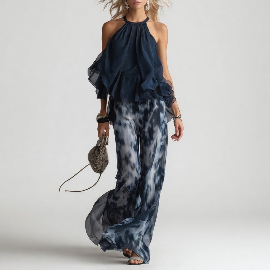 Flavie™ — Ensemble deux pièces fluide bleu marine élégance naturelle