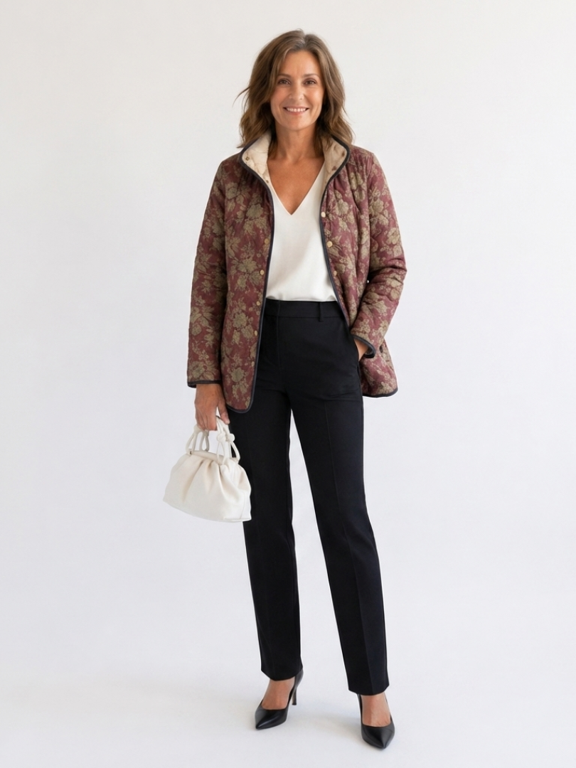 Maélorie Paris | Veste Matelassée Damas Prune Sophie