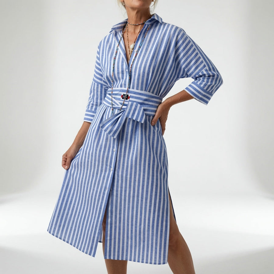 Linévora™ — Robe chemise rayée élégance estivale