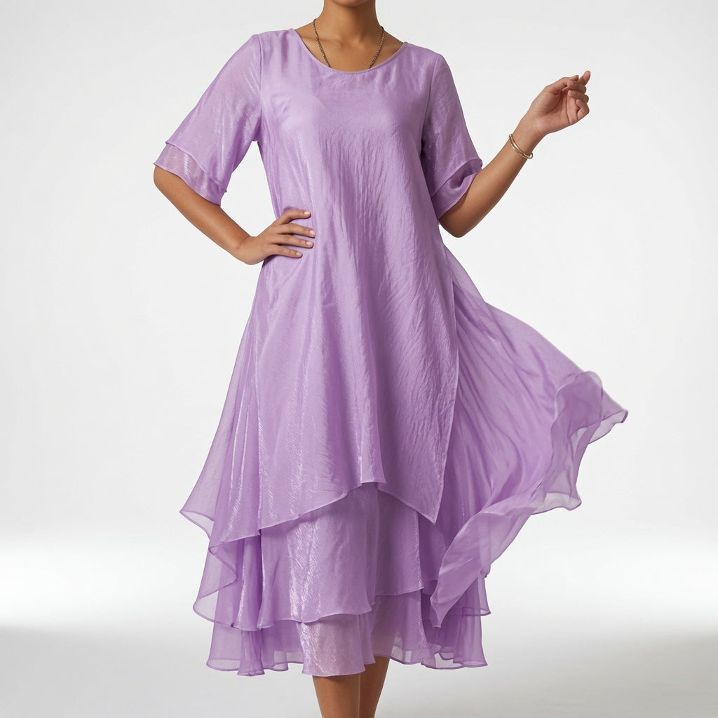 Linette™ — Robe midi col rond ourlet étagé ample