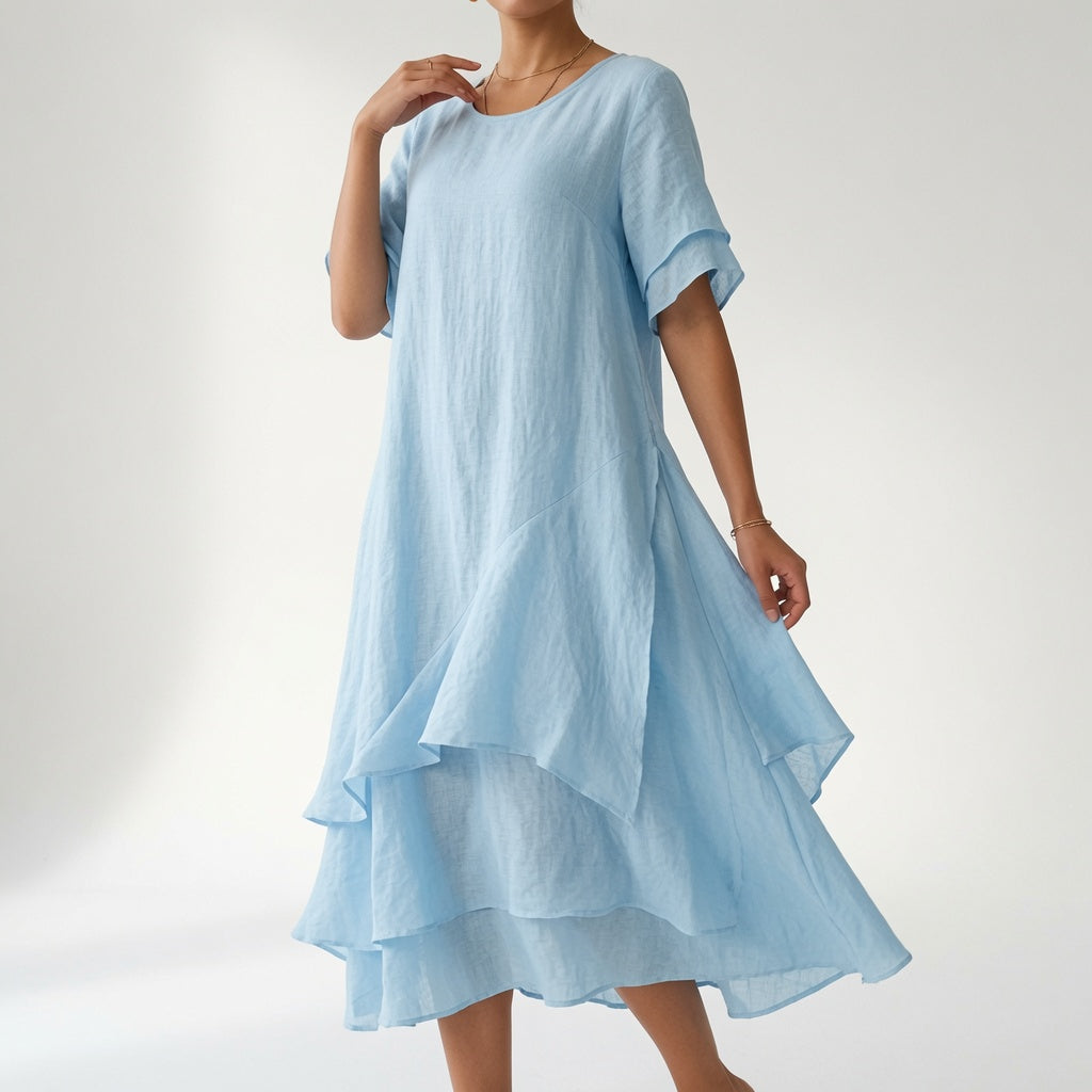 Linette™ — Robe midi col rond ourlet étagé ample