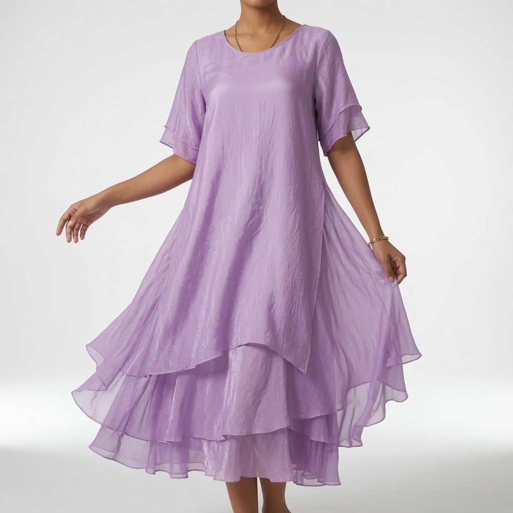Linette™ — Robe midi col rond ourlet étagé ample